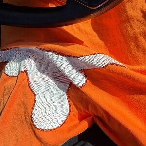 Texas Longhorns Orange Sequins Top White Sequins Logo and Orange Sequins Sleeves